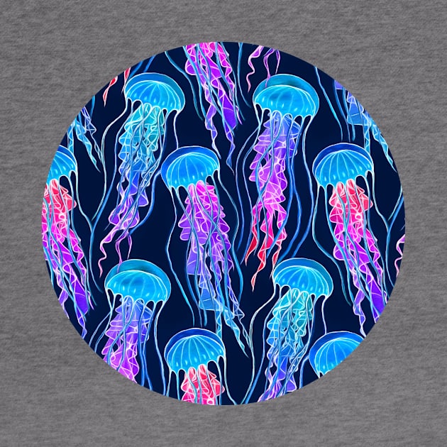 Luminescent Rainbow Jellyfish on Navy Blue by micklyn